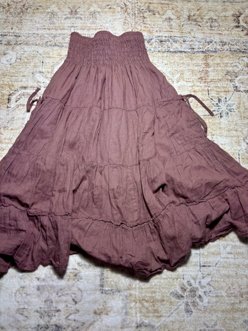 Smocked Waist Tiered Maxi Skirt - Dusty Purple Mauve
